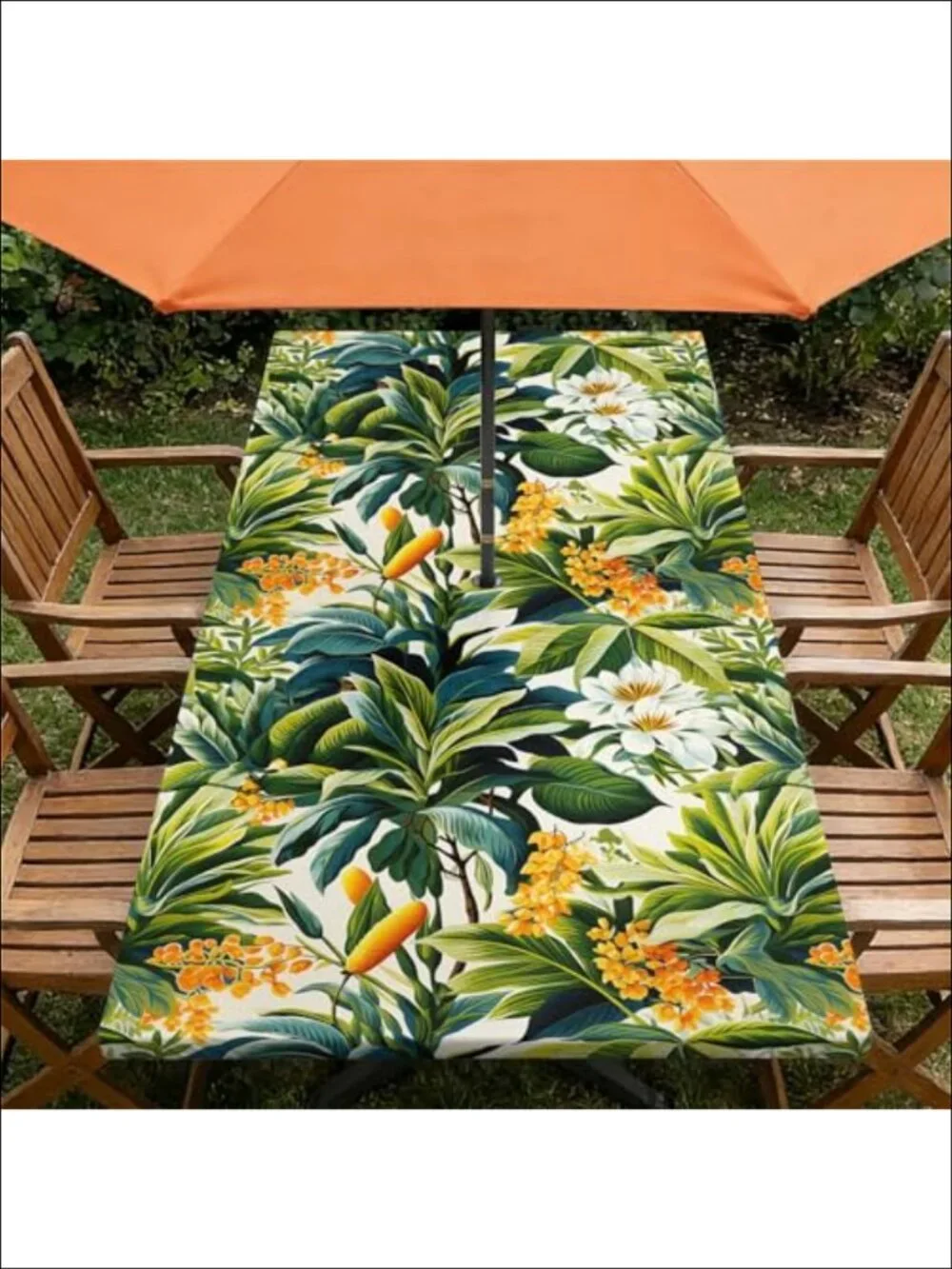 Outdoor Tablecloth w/ Umbrella Hole Zippered Fitted Waterproof Polyester 48x30